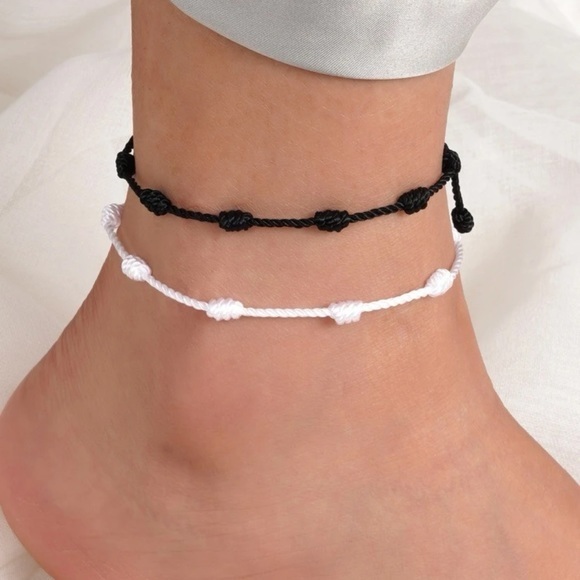 2 pcs String Anklet Black White - Picture 1 of 7
